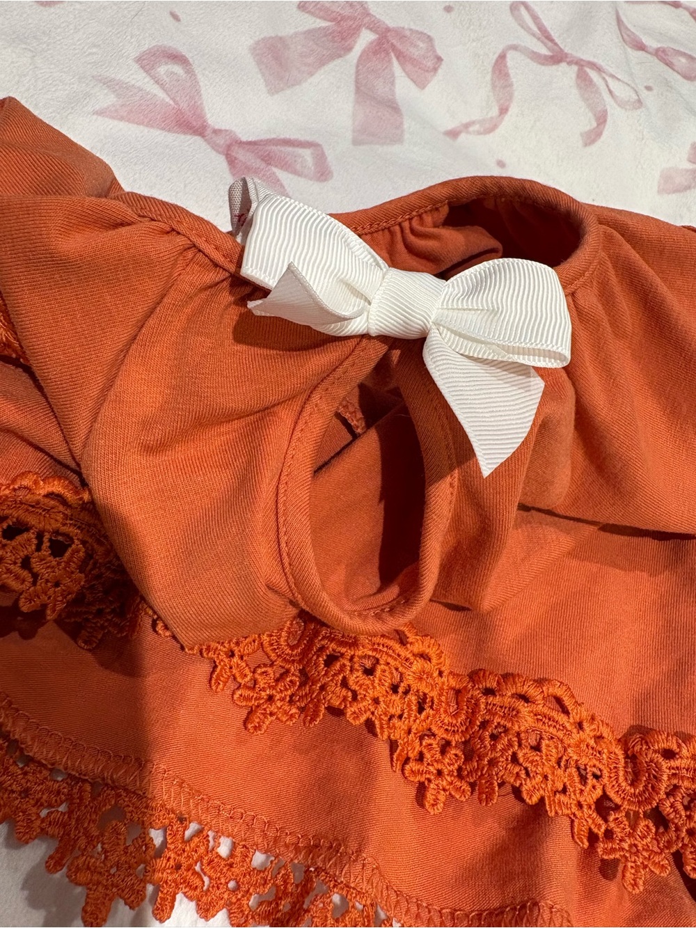 Shabby Chic Orange Lace Trim Baby Dress Size 6-9M - Picture 5 of 5